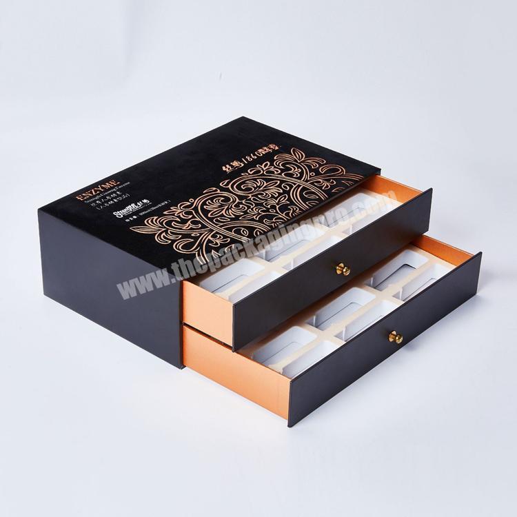 Hot stamping high quality luxury gift box ever double layer drawer gift packaging box for cosmetic jewelry storage