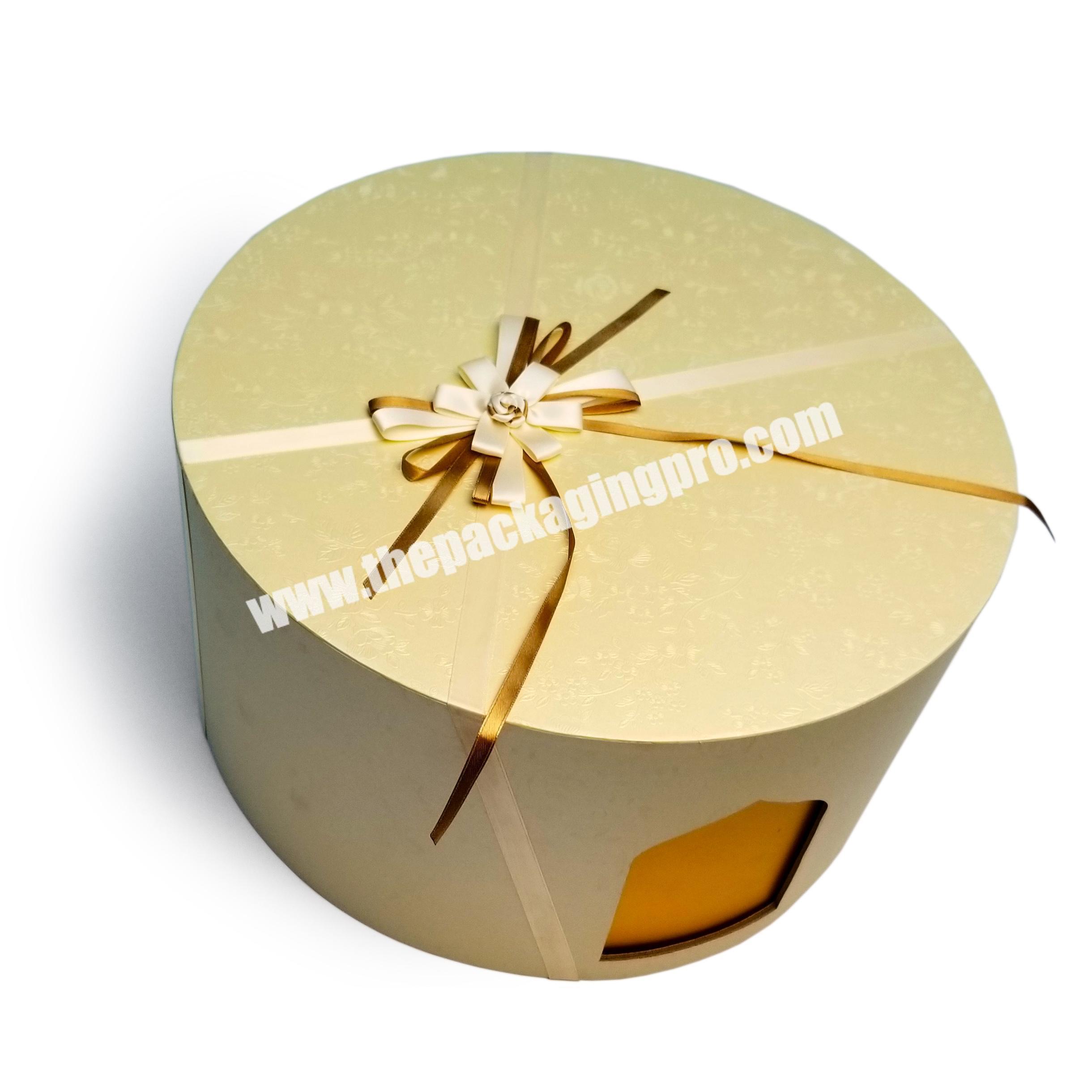 Huge round gift box double layers round shape gold cardboard hat box