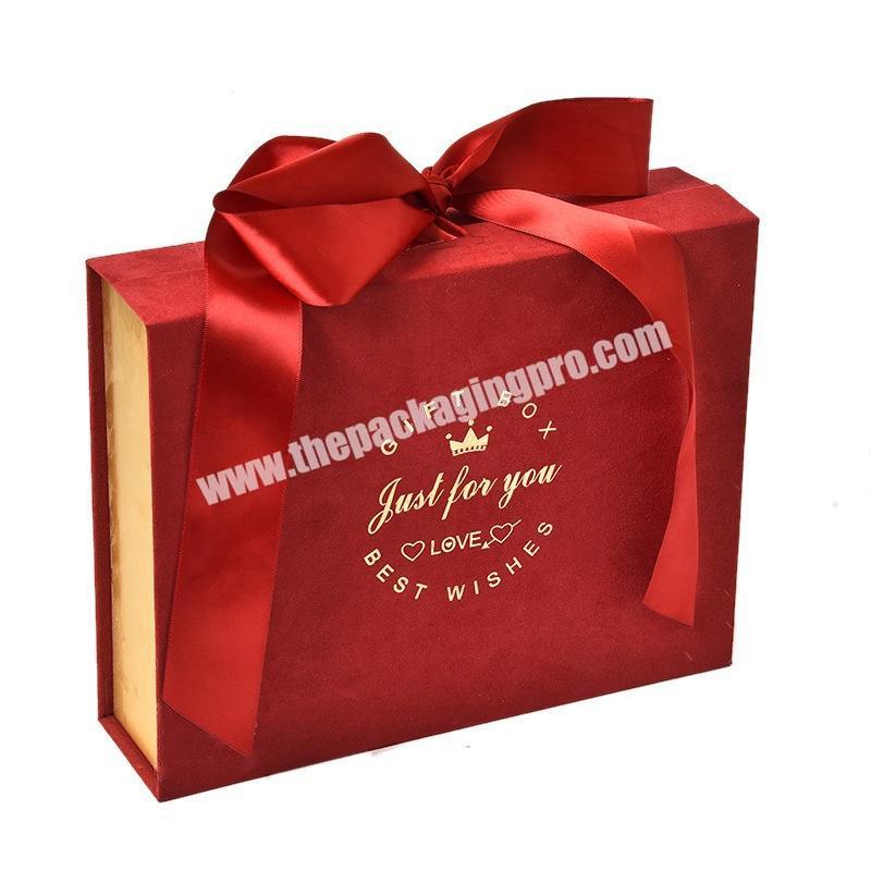 Large skin care product packaging box flip ribbon flocking gift box wedding gift box