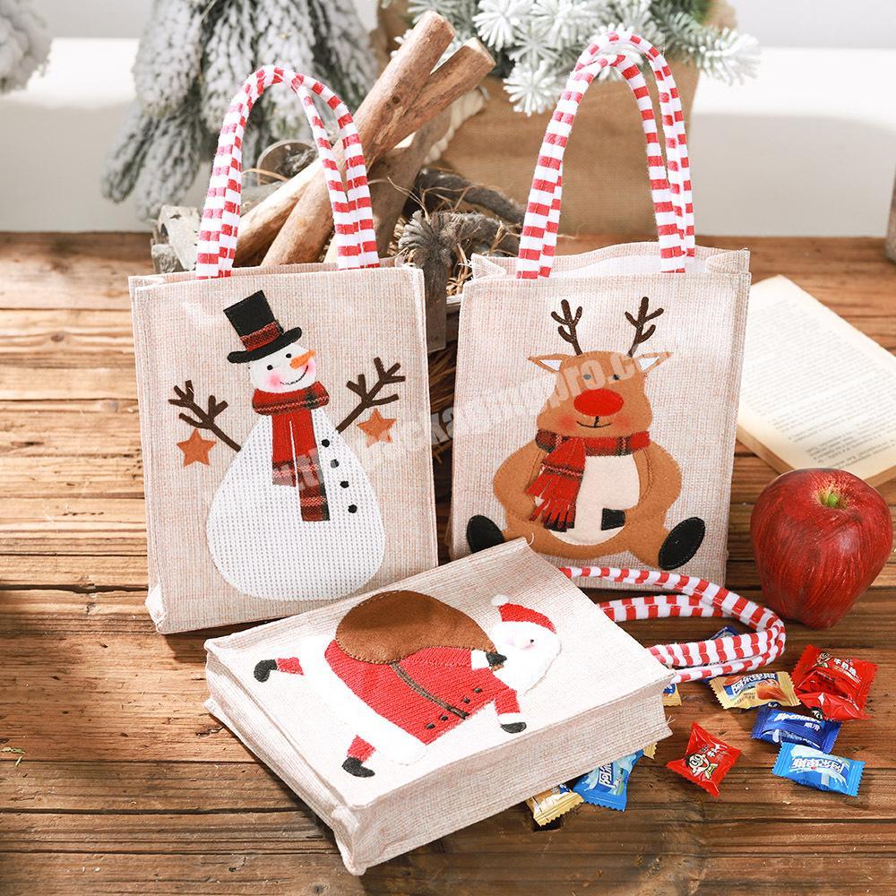 Linen Three-dimensional Embroidered Tote Bag Children Christmas Cartoon Old Man Gift Candy Bags