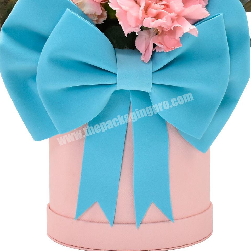 Lovely Design Custom Logo Special Paper Round Flower Box Romantic Rose Gift Preserved Flower Box Packaging With Large Bowknot