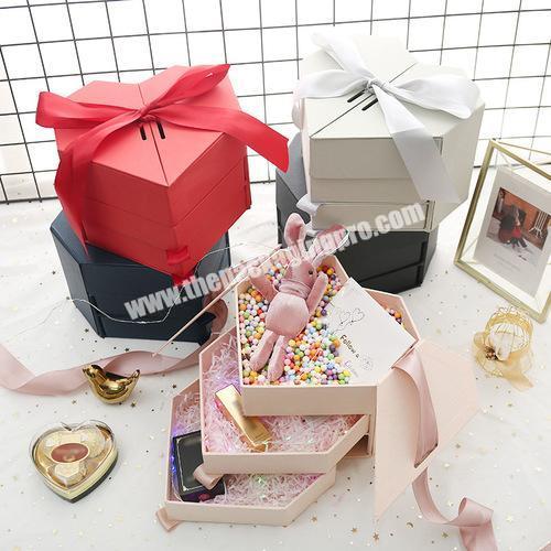 Lovely Heart Shape Gift Box 3 Layer Unique Design Luxury Christmas Gifts Paper Box Girl Women Present Cosmetic Packaging