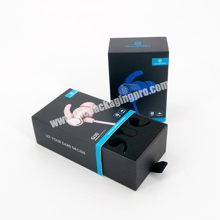 Personalized Slide Open Gift Boxes Suppliers Rigid Cardboard Matchbox for Earphones Kraft Paper Drawer Box with Insert