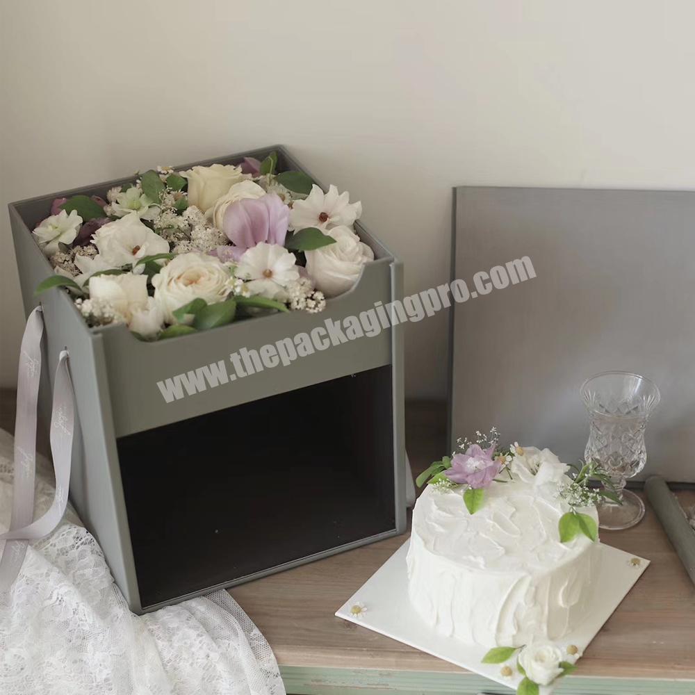 Luxury 2 layer paper cardboard flower cake box Valentine's Day birthday customized gift packaging box with lid flower gift box