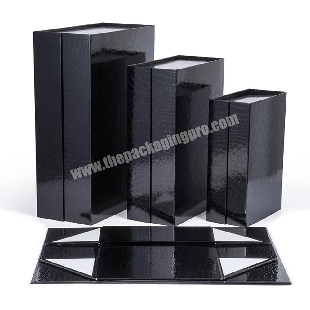 Luxury Black Cardboard Crocodile Texture Foldable Magnetic Closure Gift Box Custom Logo Print Paper Clamshell Magnetic Gift Box