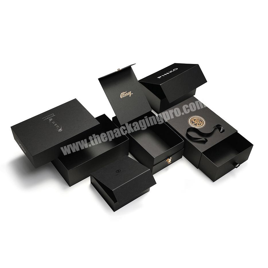 Luxury Black Custom Logo Sliding Magnet Cardboard Boxes Handmade Crafts Clothing Scarf Box for Packaging