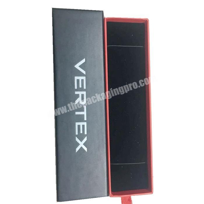 Luxury Cardboard black drawer watch strap packaging box with ribbon strap
