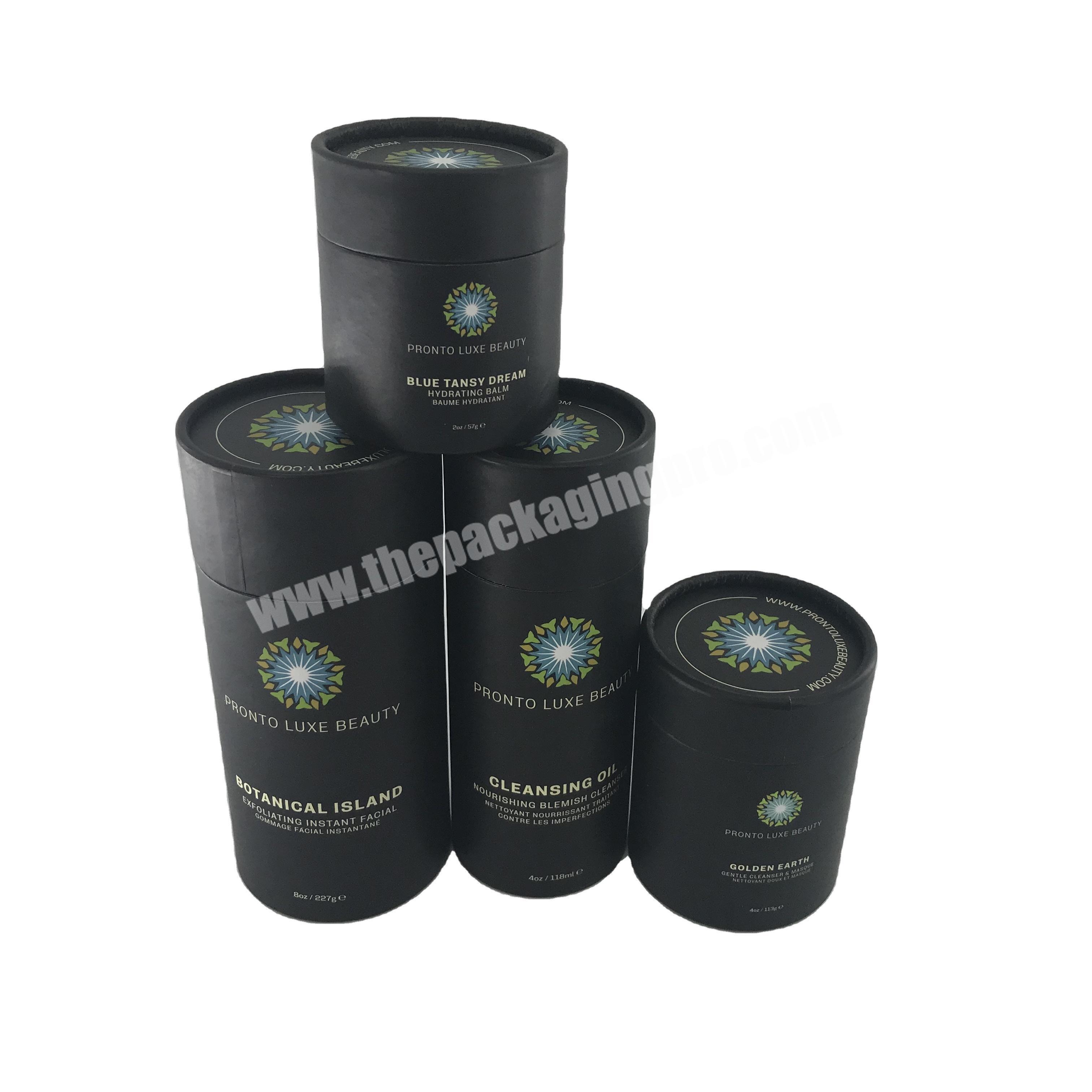 Luxury Custom Design Cylinder Cardboard Box Cosmetic Tube Packaging Black Matt Paper Tube