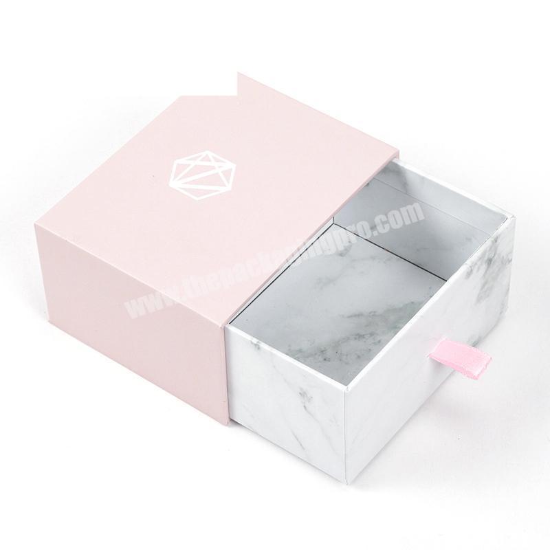 Luxury Custom Logo Rigid Cardboard Paper Cosmetic Marble Jewelry Gift Packaging Sliding Out Drawer Box