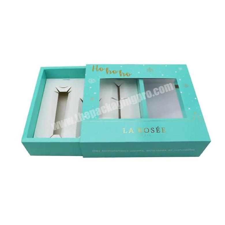Luxury Custom Paper Cardboard Drawer Box with Satin Insert PVC Window for Gift Hair Jewelry Cosmetic Packaging