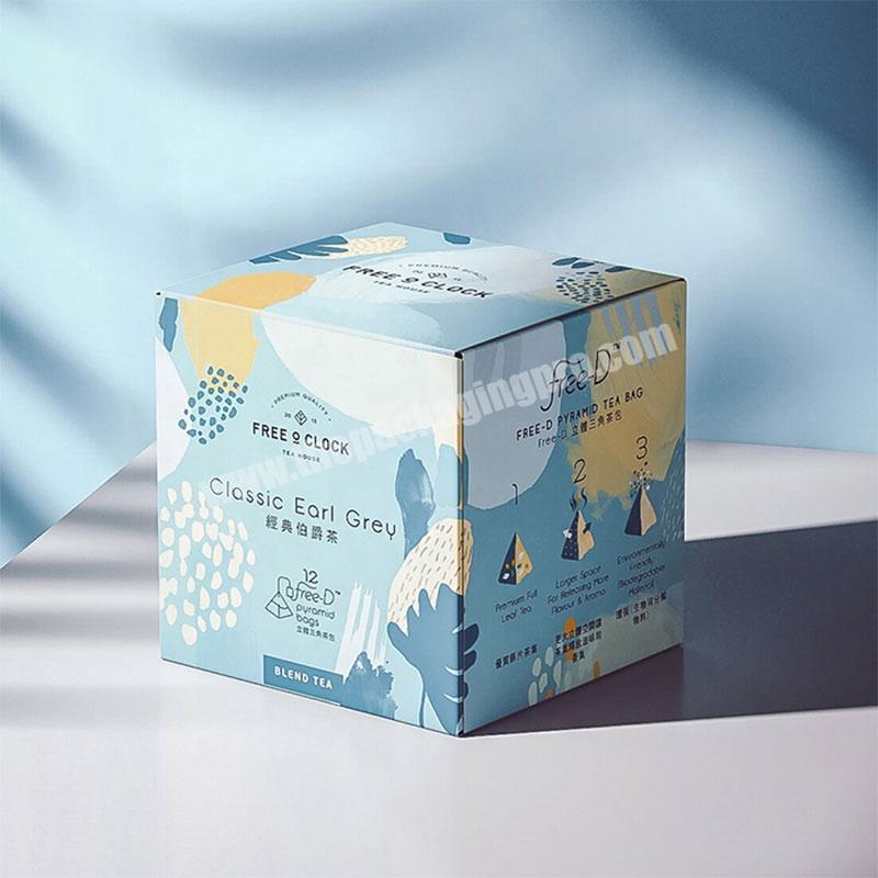 Luxury Custom Printed eco friendly pyramid tea packaging box tea packing paper box with window