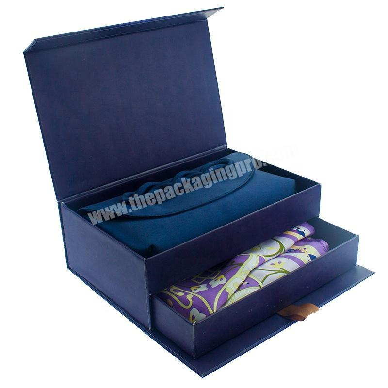 Luxury Double Layer Silk Scarf Gift Box Magnet Flip Drawer Handkerchief Dress Portable Packaging Gift Box