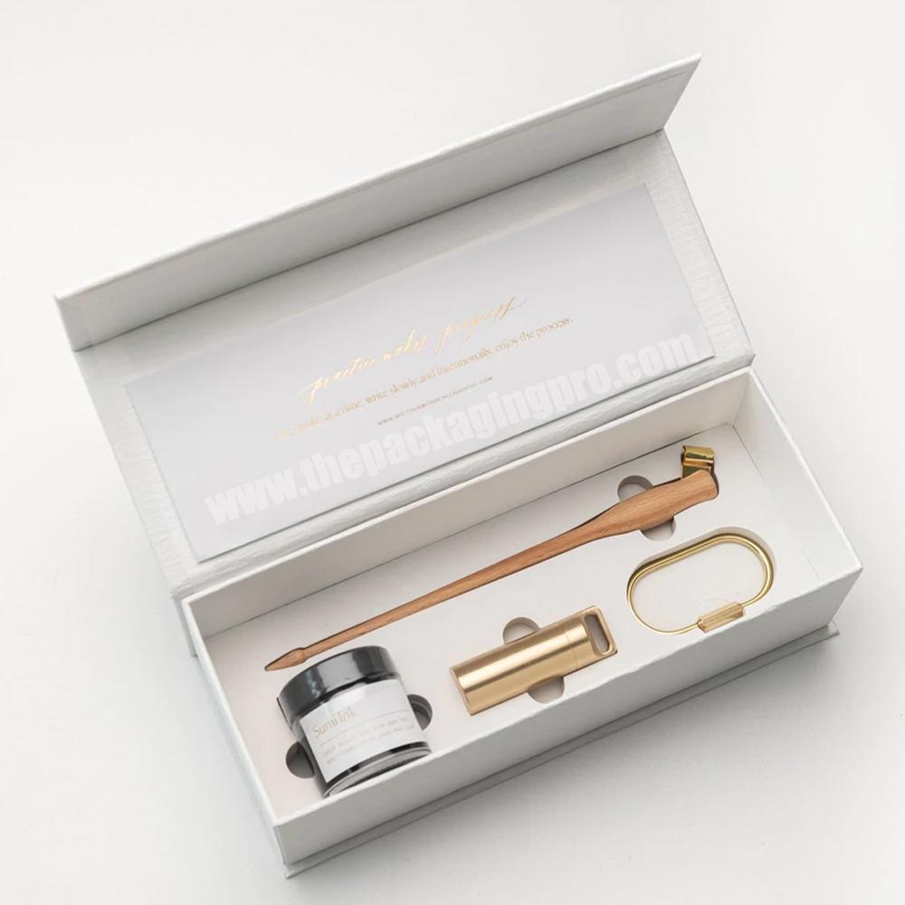 Luxury Paper White Magnetic Gift Box With Inner Custom Logo Packaging Mini Calligraphy Starter Kit Gift Magnetic Packaging Boxes
