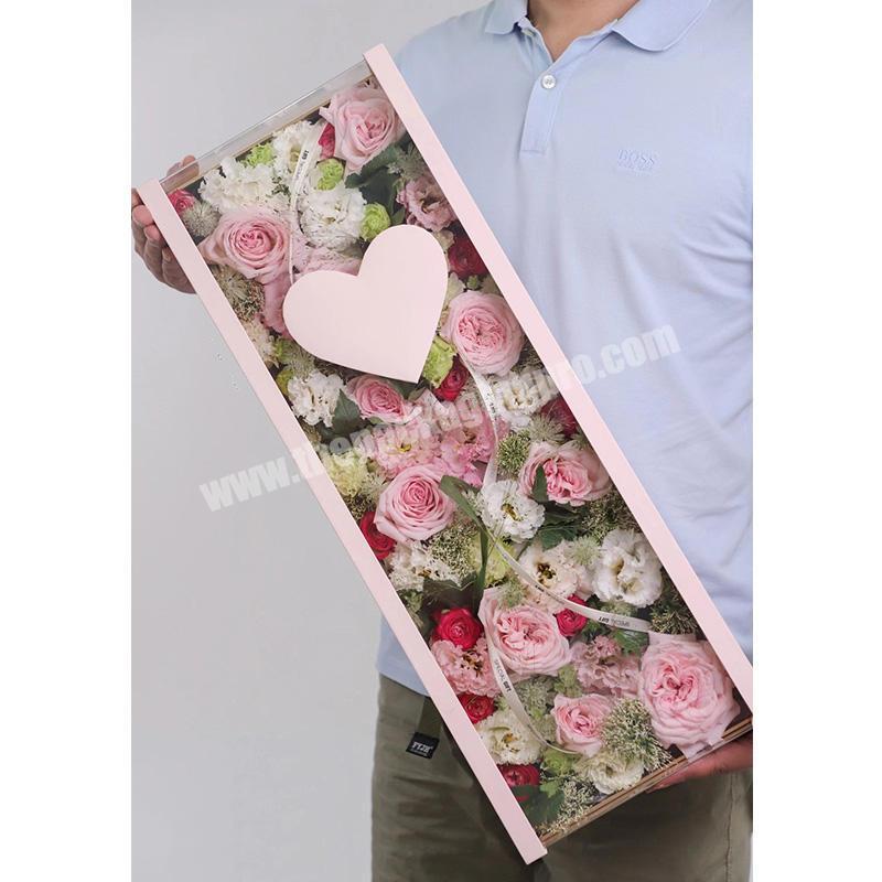 Luxury Valentine's Day Transparent Acrylic Window Rectangular Portable Flower Gift Box Preserved Rose Packaging Box