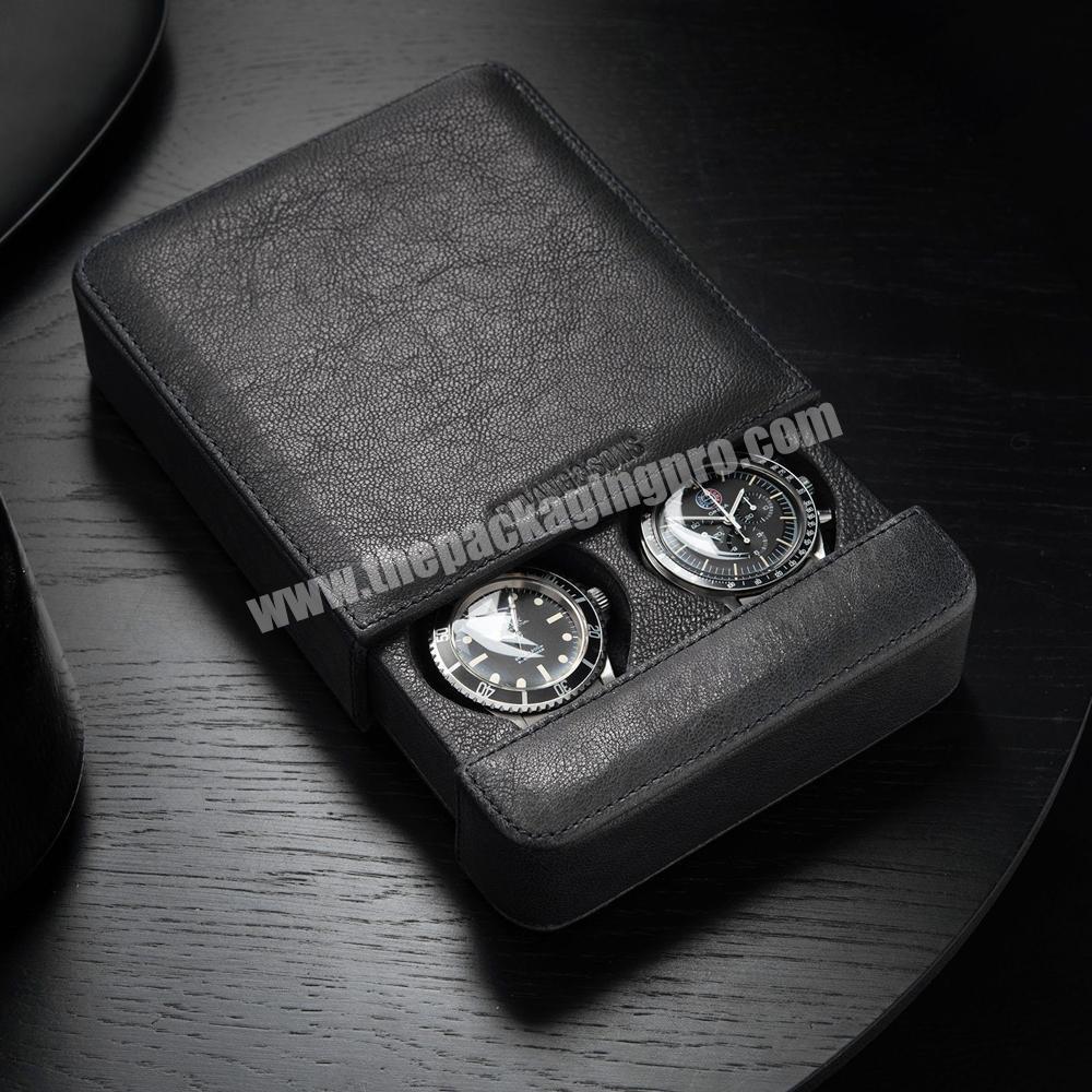 Luxury custom design portable mechanical watch set box luxury 2 slots plain watch boxes pu leather drawer customized watch boxes