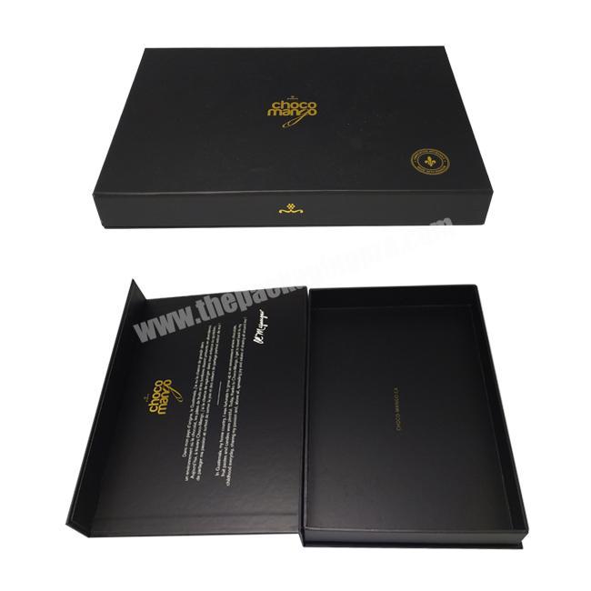 Luxury custom printed logo cardboard packaging magnetic seal black flat paper gift box