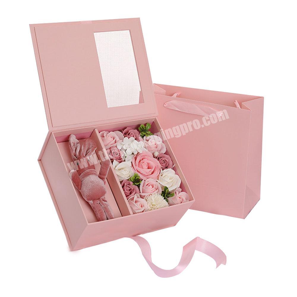 Luxury custom valentines day flower packaging rose gift box christmas pink magnet box packaging luxury folding flower boxes