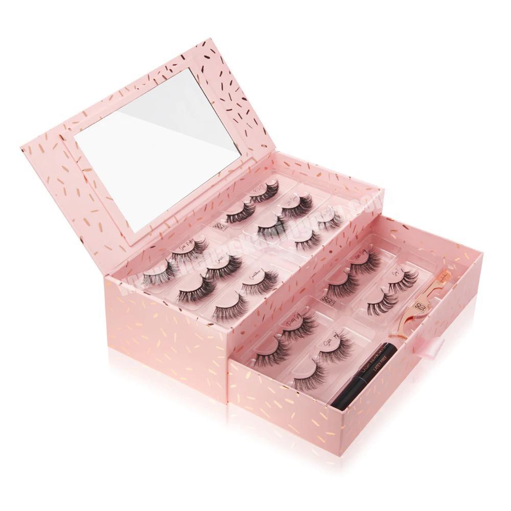 Luxury design gift eyelashes box packing custom private label packaging eyelash packaging box with mirror custom paper lash box