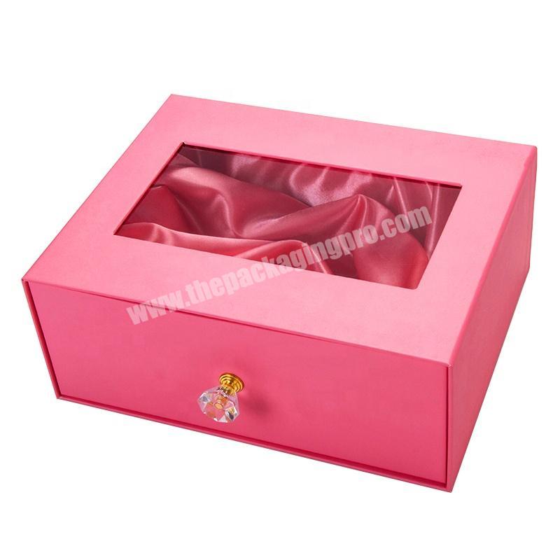 Luxury hair extension gift or wigs packaging  drawer boxes with crystal handle and  silk inside