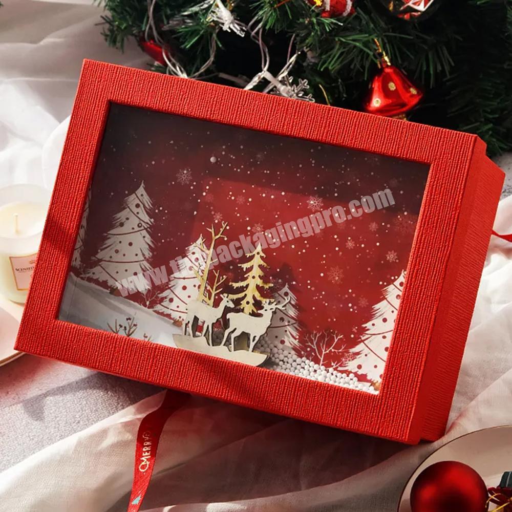 Luxury logo Creative 3D Christmas Gift Packaging Boxes Christmas Packaging Boxes With Clear Window Custom Christmas Gift Box