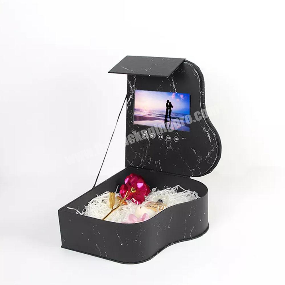 Luxury logo custom paper cardboard piano shape video flower gift packaging box valentine's day wedding birthday flower gift box