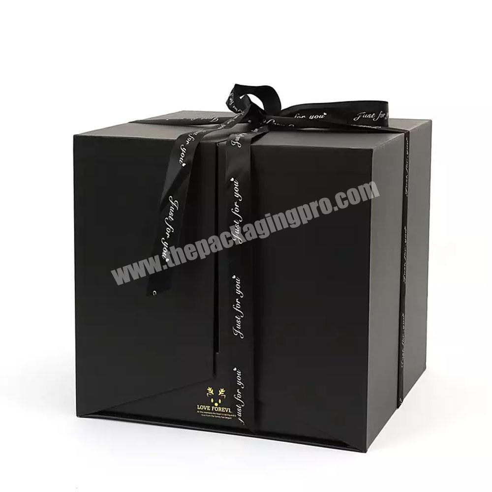 personalize Luxury portable paper flower cake gift box wedding creative double door flower gift packaging box with ribbon flower gift box