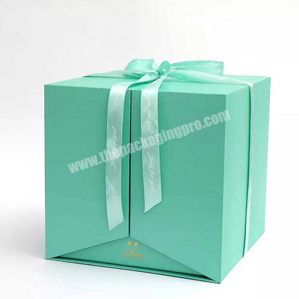 custom Luxury portable paper flower cake gift box wedding creative double door flower gift packaging box with ribbon flower gift box 