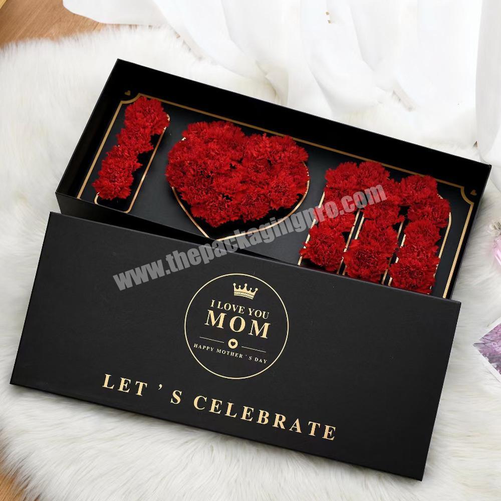 Luxury rectangle paper cardboard mom i love you flower decoration gift packaging box with foam customized logo rose flower box