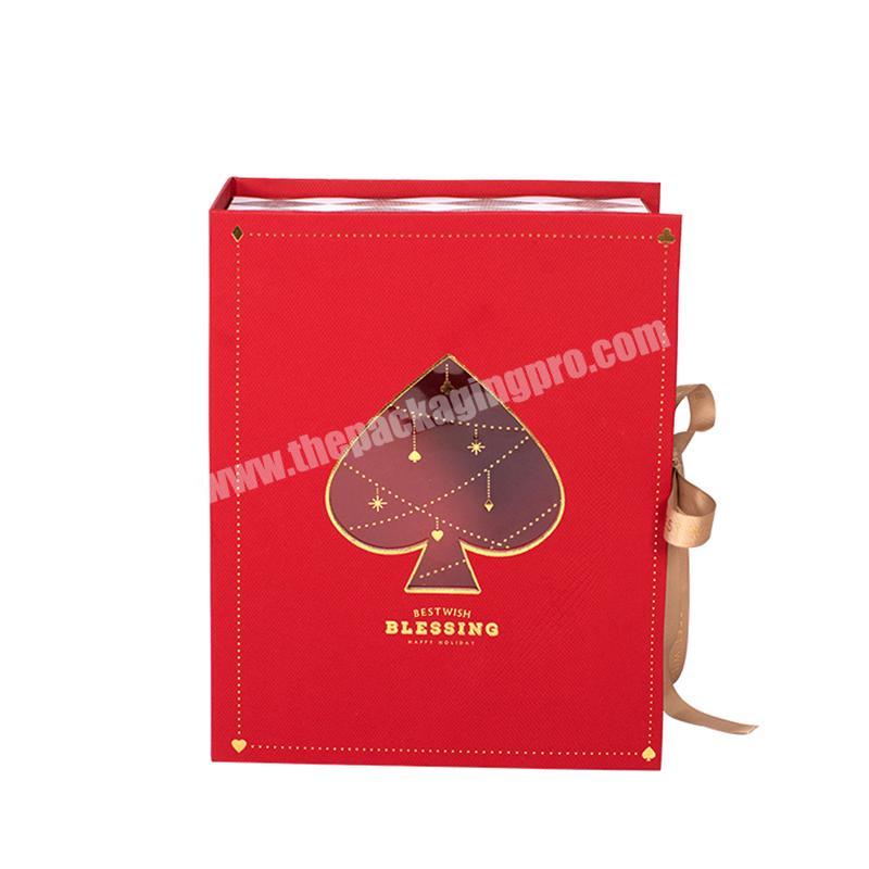 Luxury rigid paper foldable flat box for xmasgift box with Ribbon