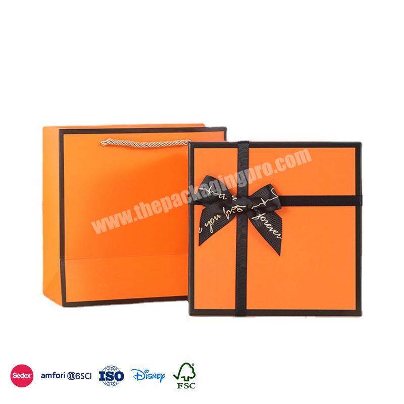 Made In China Orange Regular Style with Black Silk Covered Ribbon Design luxury cosmetic retail box