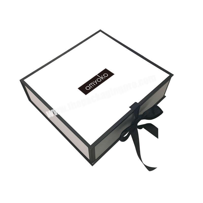 New Design Custom Luxury Folding White Magnetic Ribbon Foldable Packaging Gift Box