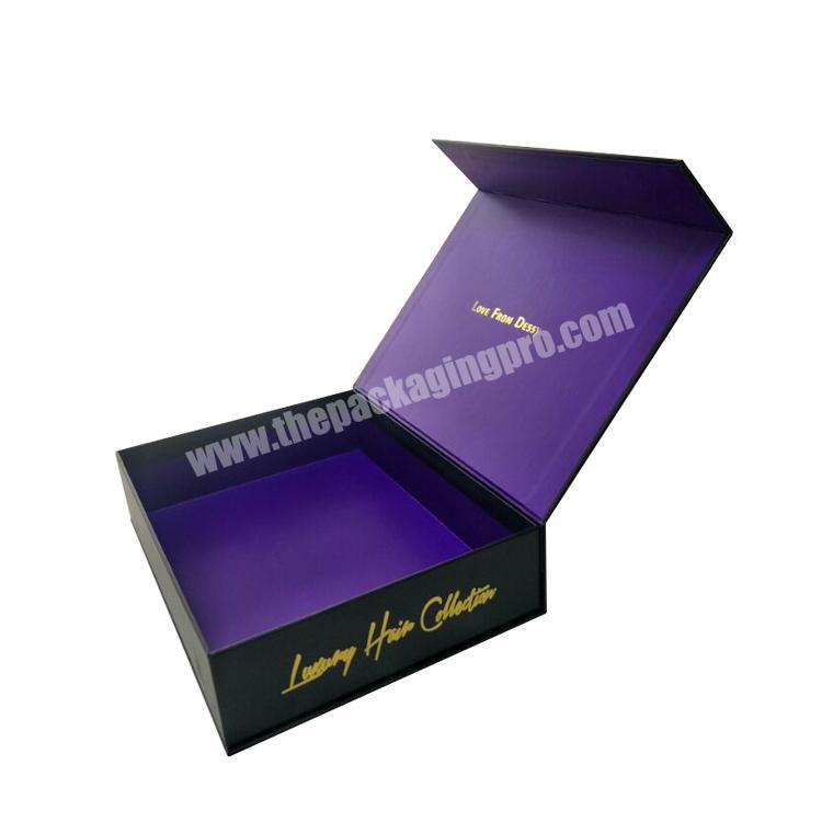 Customized Black Purple Magnet Box With Lid Gift Boxes Custom Hot Stamping Logo Packaging