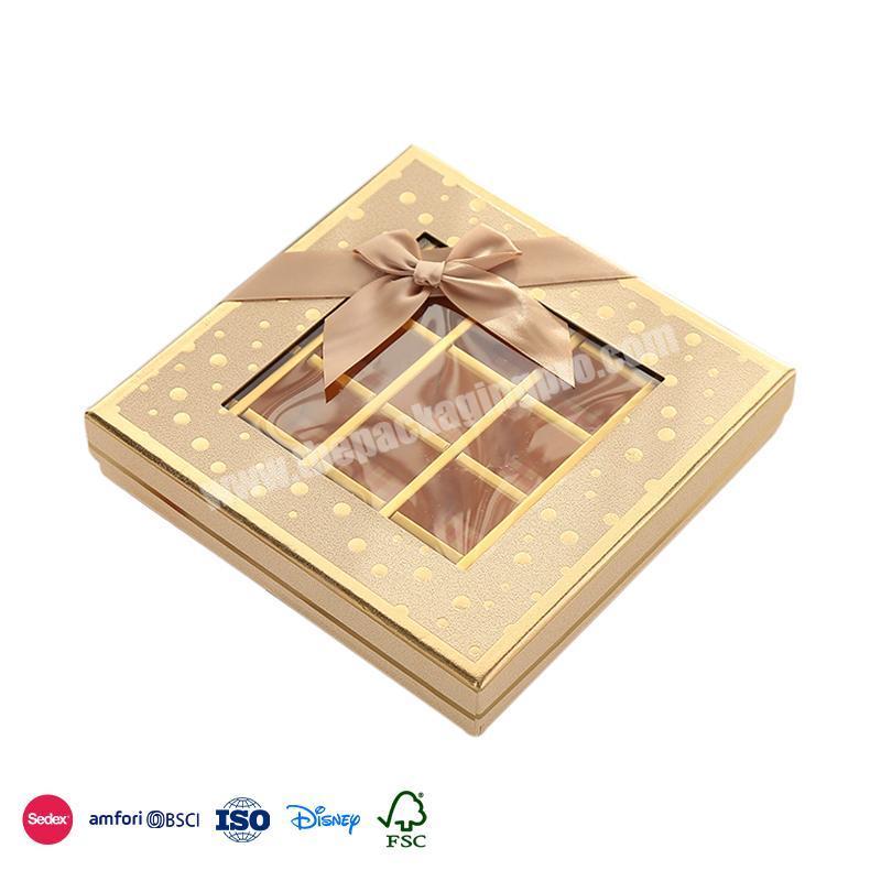 Manufactory Wholesale existing Square fenestration with gilt trim design with bow decoration gift box chocolate