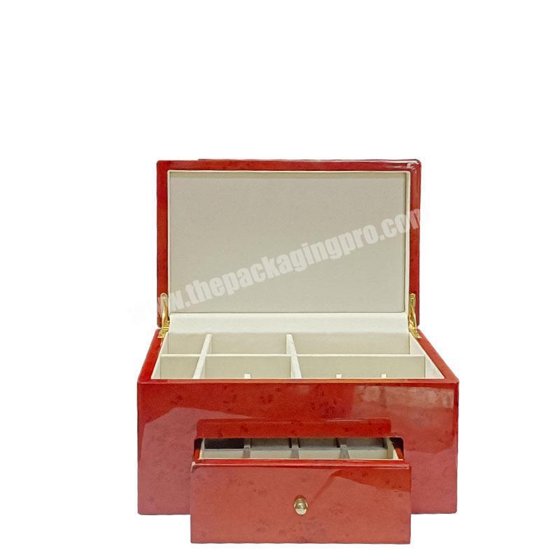 Manufacturer customized new design most popular wholesale luxury red wood cover with paint jewelry box with drawer