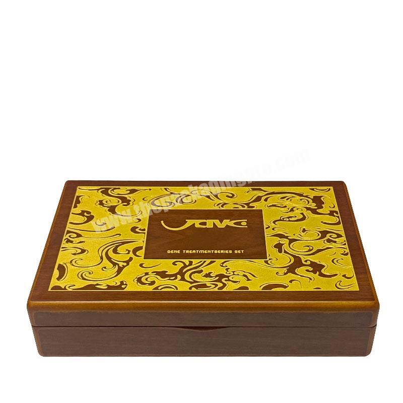 Manufacturer customized new design most popular wholesale luxury red wood material gold carved make-up cosmetic skin care box
