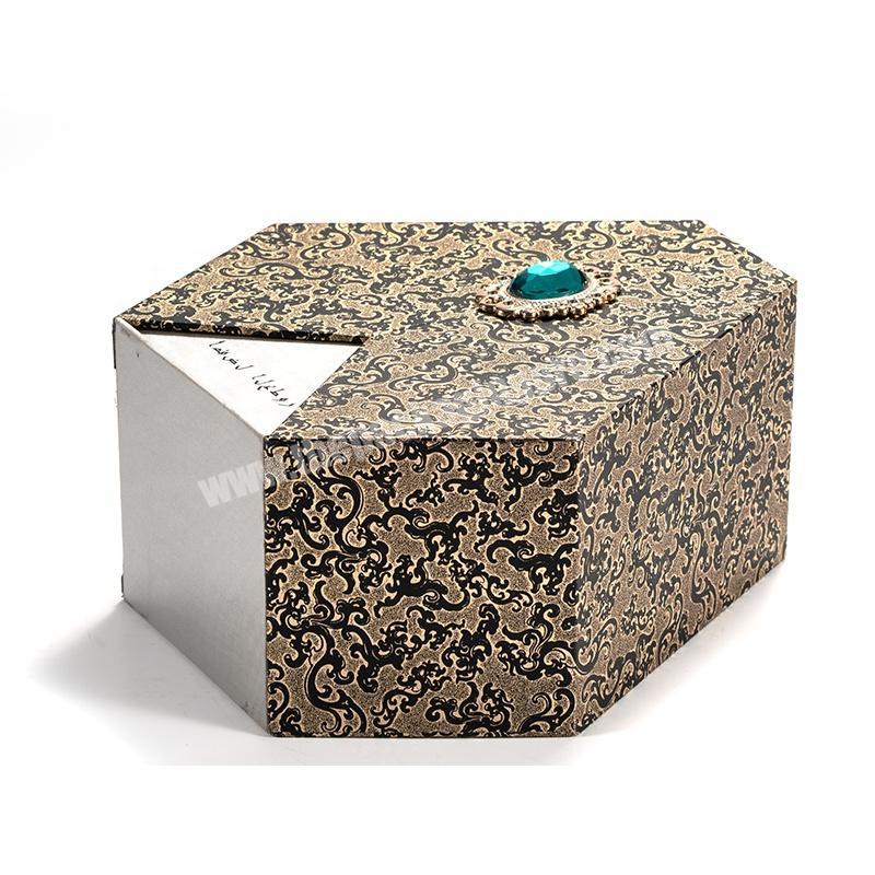 Manufacturer production polygonal paper gift box design custom hexagon perfume box packaging