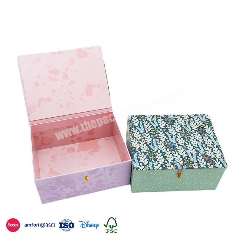 Most Selling Items Pink and green with small floral design with metal buckle modern novel design paper book box