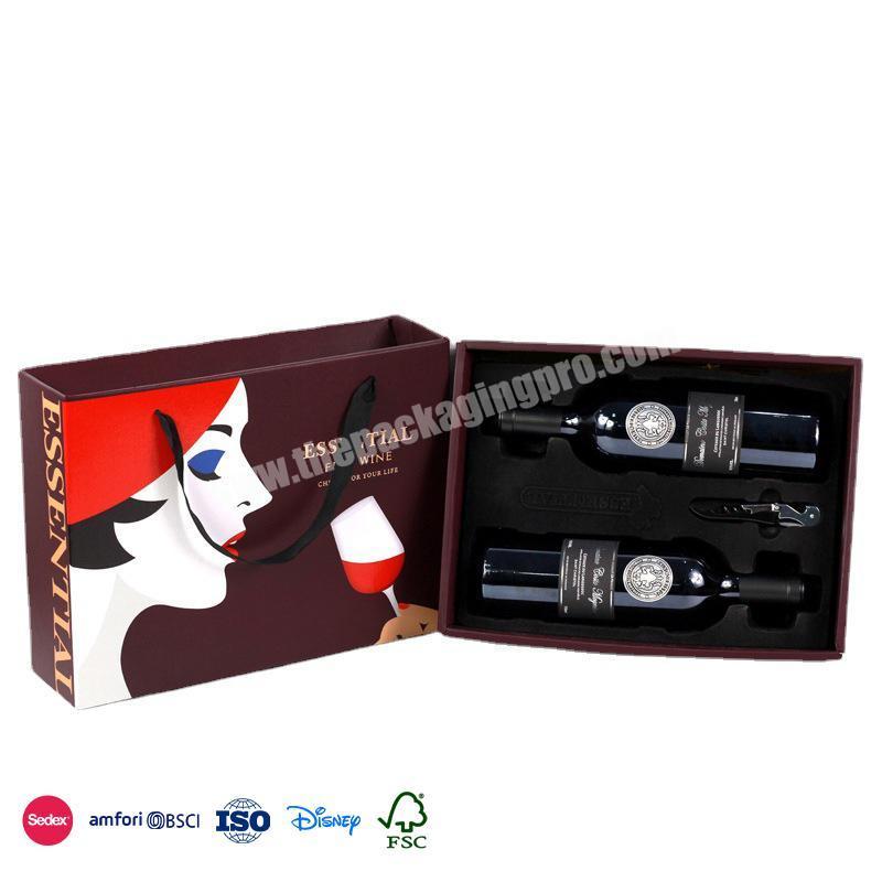 Most Selling Products Two bottles with the same tote bag premium bamboo wood wine gift box wine opener sets