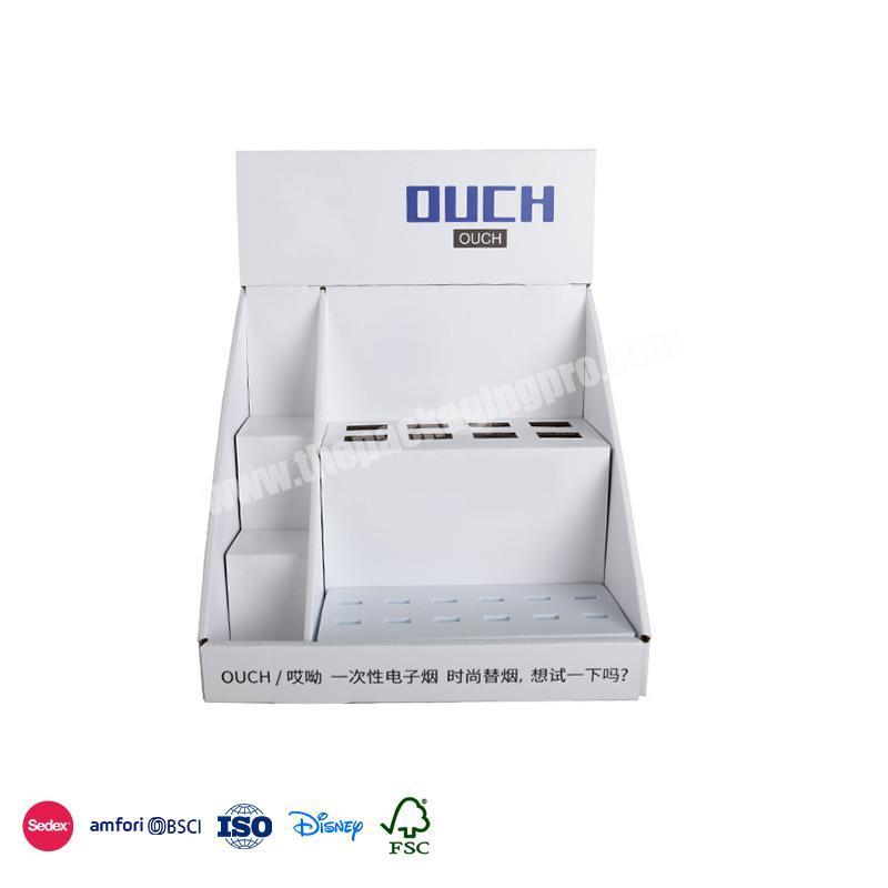 New Design Professional White irregular step design with fixed clip with product logo e-cigarette display box