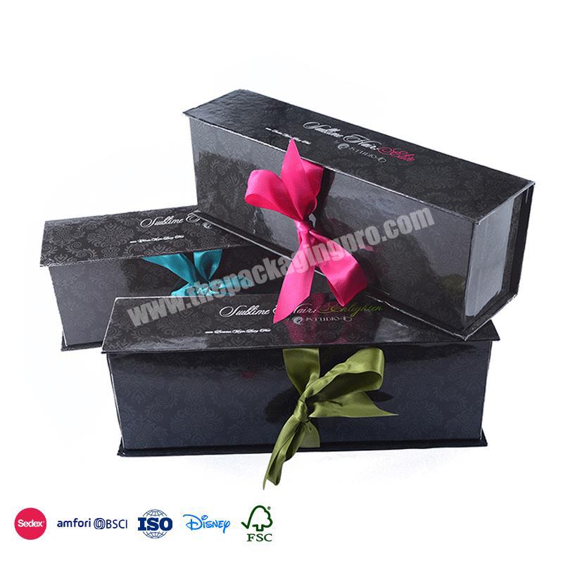 New Hot Selling Products Black glossy design cuboid with bright color ribbon luxury flower boxes custom