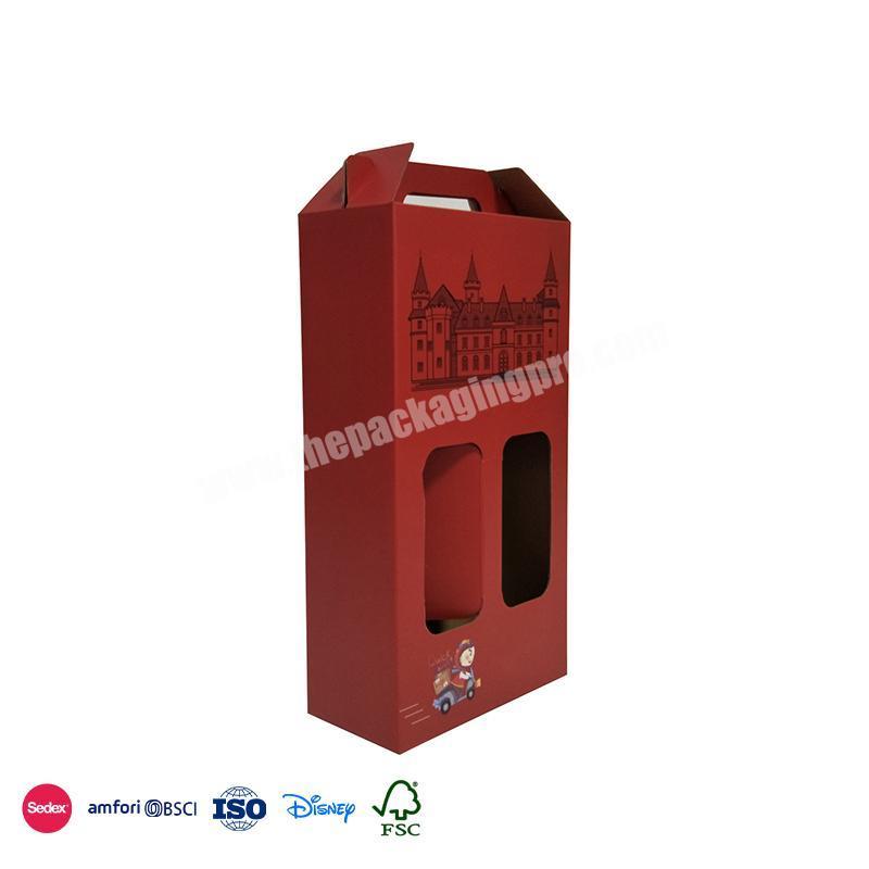 New Original Red Festive Color Double Window Hollow Hollow Integrated Portable wine gift box luxury