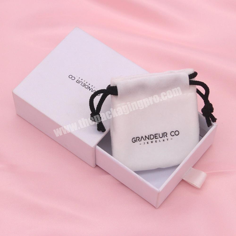 New custom logo printing paper cardboard jwelery box small jewelry packaging box with drawstring bag pouch and card