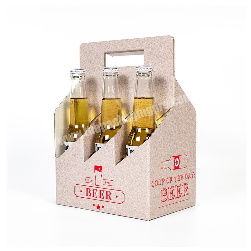New design handle corrugated bottle carrier paper custom printed logo portable packaging six pack beer box