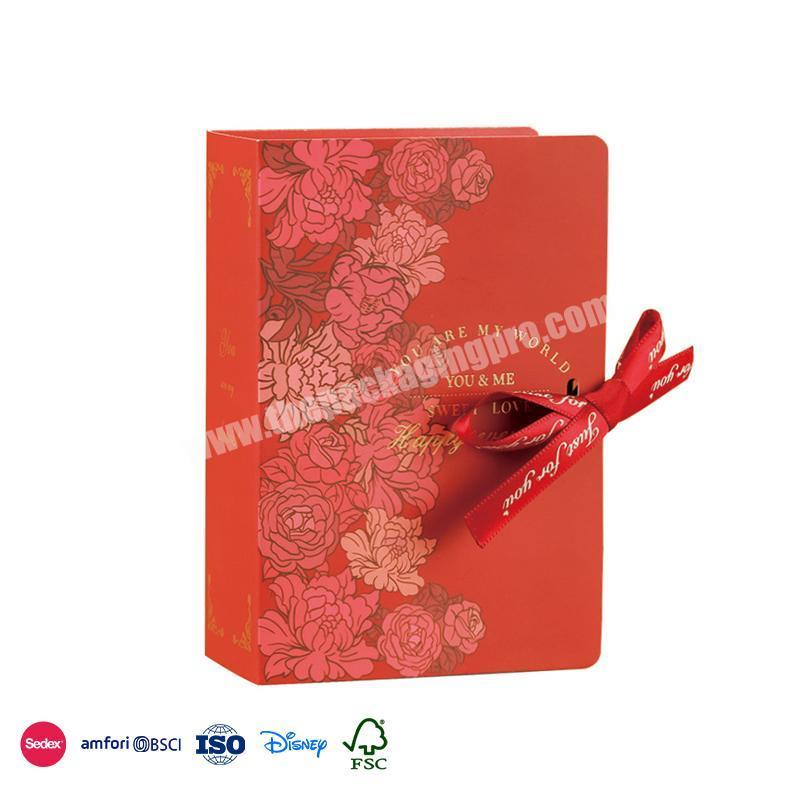 Online Best Service Festive Color Book Design With Ribbon Fastening gift packaging perfume box for weddings