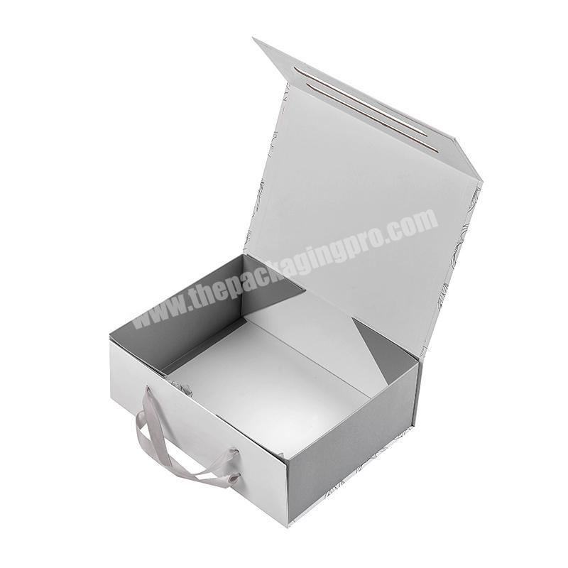 Paper Cardboard Folding Boxes Design Packaging Magnetic Gift Box with Handle Custom Printed Luxury Grey Board Gift & Craft
