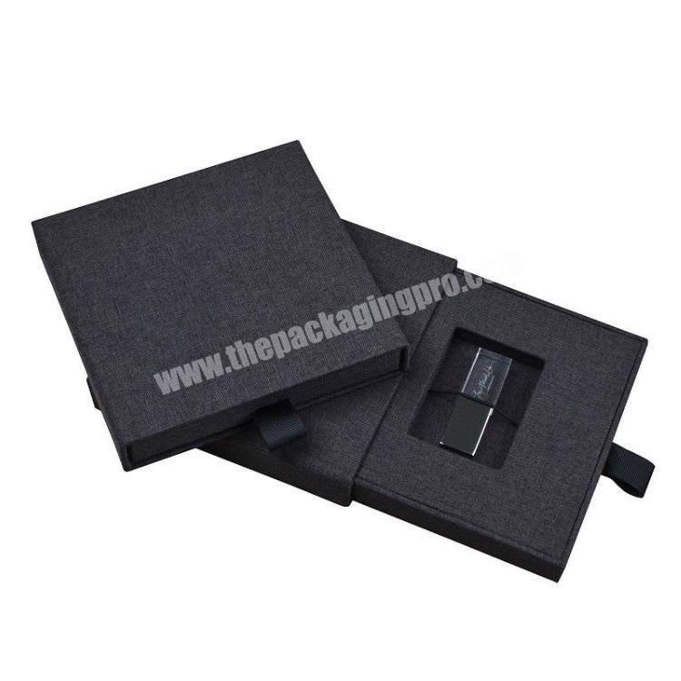 Personalized Luxury Cable Packaging Wedding Linen Usb Gift Box