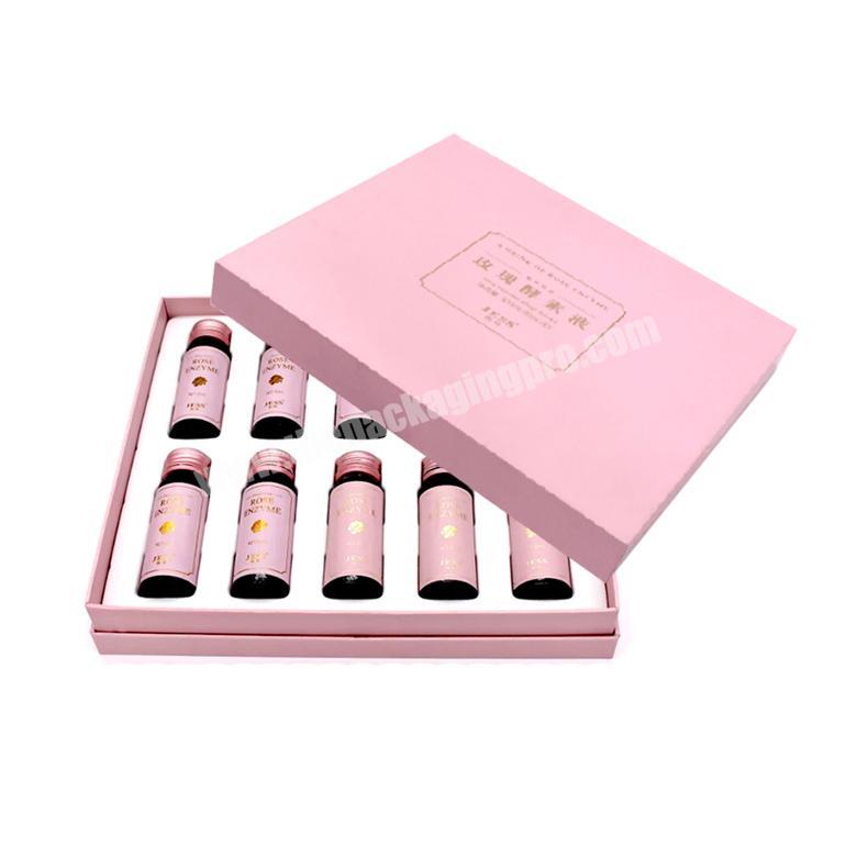 Personalized logo Pink Self Erecting essential oil Cosmetics set Cardboard Package Storage gift Box with lid