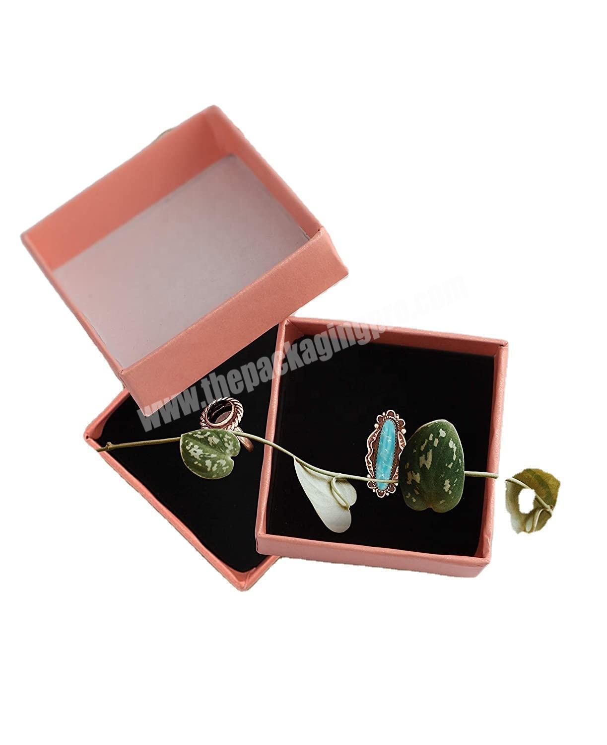 Pink Kraft Square Cardboard Jewelry Gift Box with Velvet Cushion for Ring Earring Small Ring Gift Box