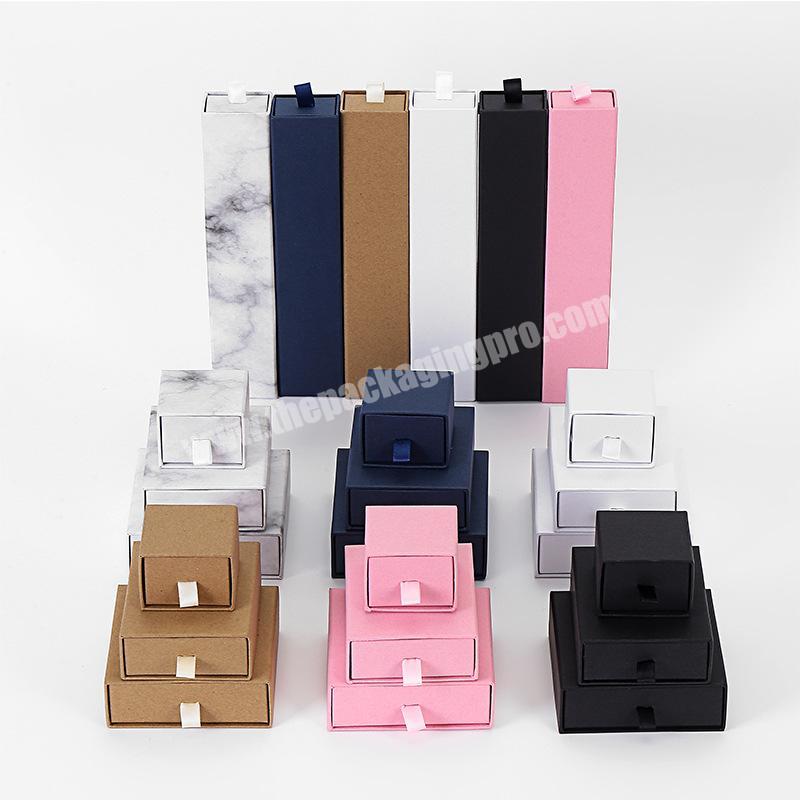 Pink Pull out Thick Paper Packing Jewellery Box Sliding Necklace Earring Mini Cardboard Jewelry Slide Boxes Set with Custom Logo