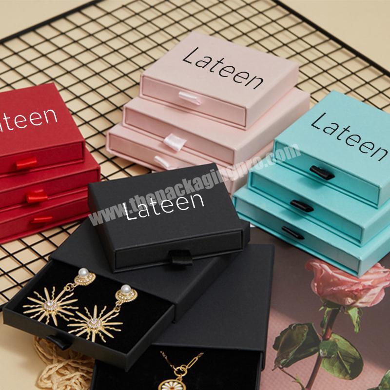 Pink White Black Paper Packaging Sliding Cardboard Drawer Gift Boxes Jewelry Necklace Earrings Sliding Storage Box